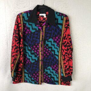 Vintage Caliche Collection Shirt Womens XL Multicolor Geometric Button Up 80s
